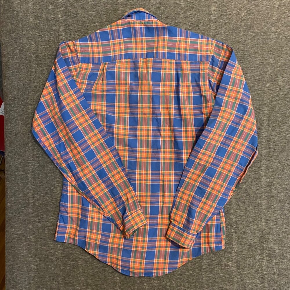 Vintage Nantucket Blue Orange Plaid Button Down Shirt Boys Size 4 Long Sleeve - Picture 3 of 3